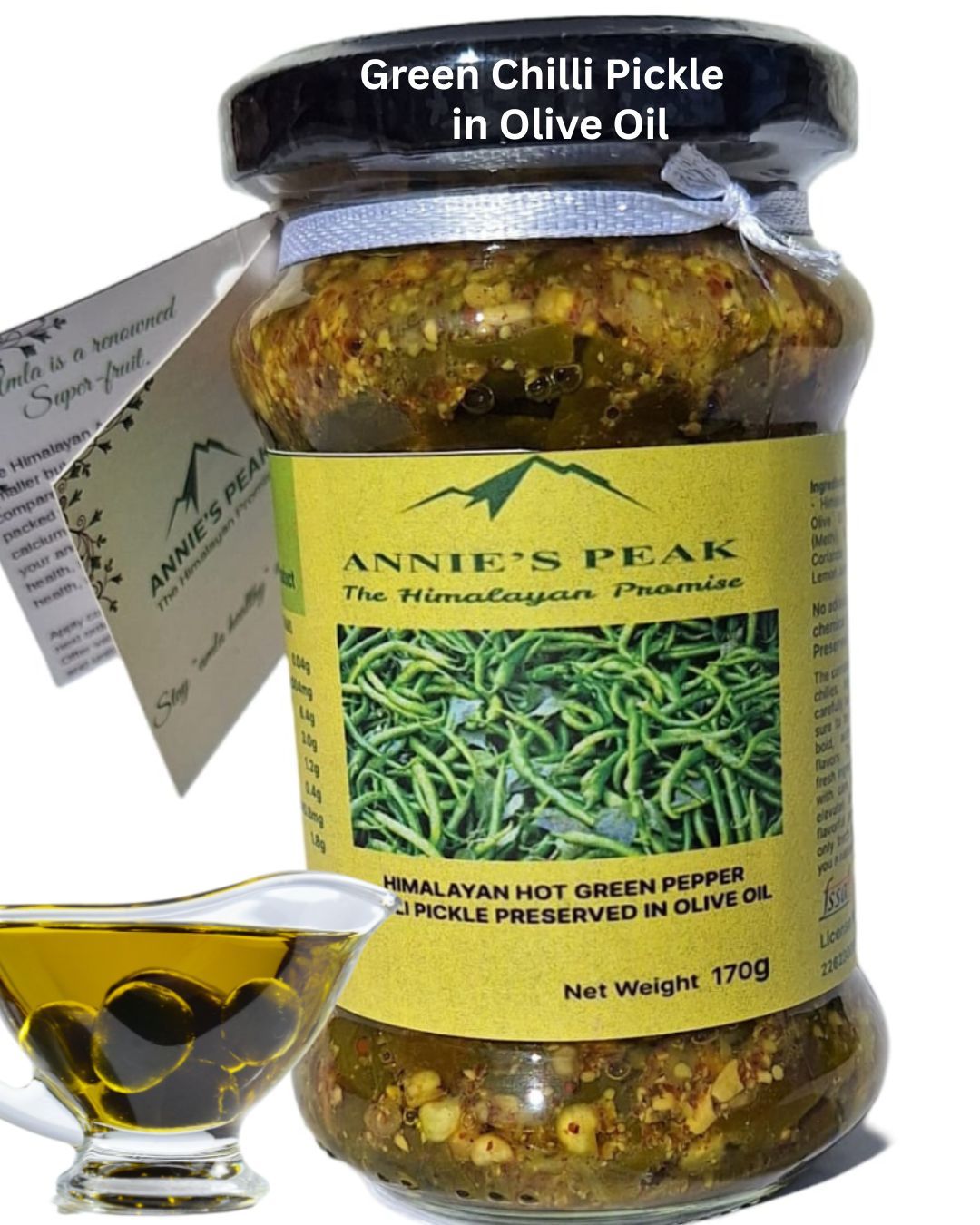 Himalayan Green Chili Pickle preserved in olive oil 170 grams | All natural | Fresh Himalayan spices | No artificial preservative and color | Antioxidants rich family immunity booster