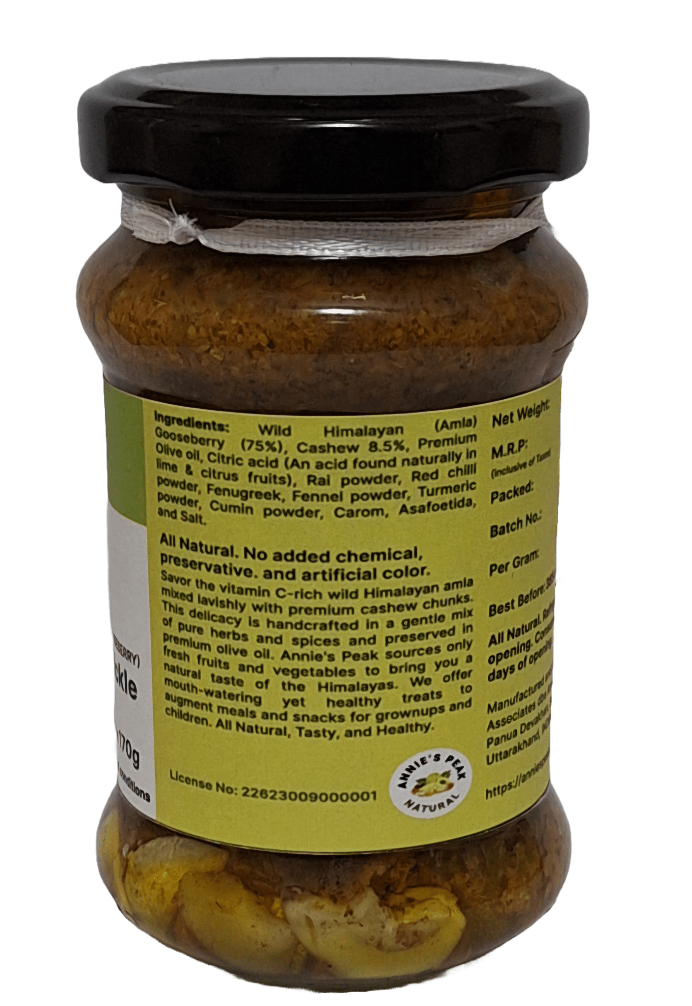 Cashew amla pickle in Olive oil | 170 gram | Superfruit amla with cashews is rich in antioxidants and boosts immunity and memory | Pure spices | All Natural | No artificial preservative or color - Annie's Peak