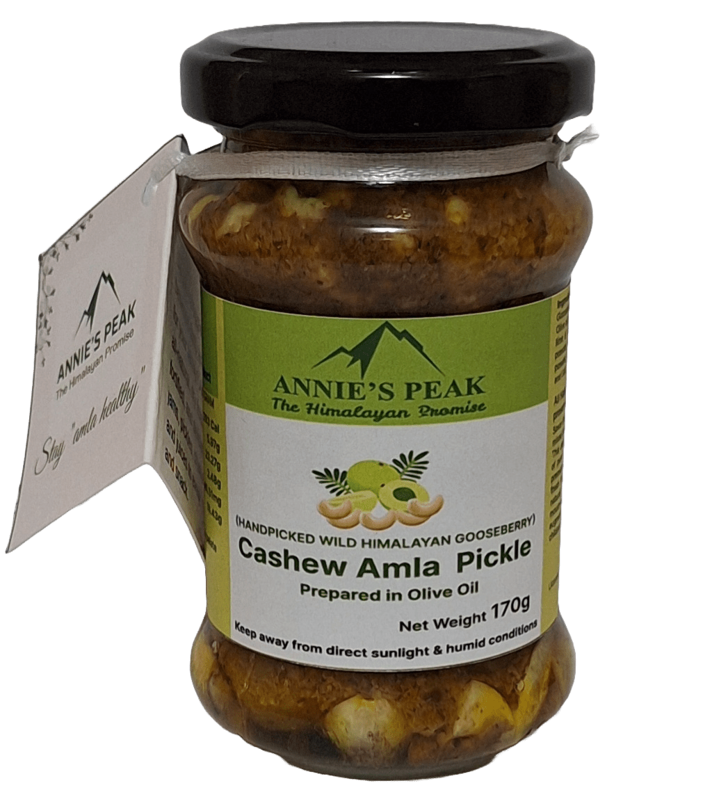 Cashew amla pickle in Olive oil | 170 gram | Superfruit amla with cashews is rich in antioxidants and boosts immunity and memory | Pure spices | All Natural | No artificial preservative or color - Annie's Peak