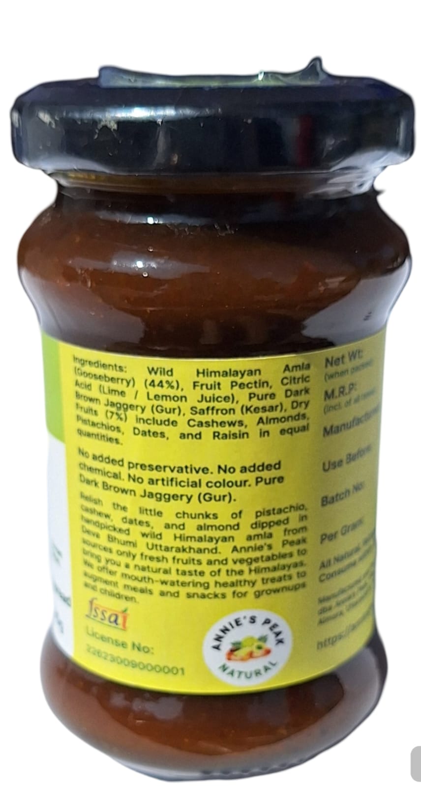 Dry Fruits Amla & Jaggery (Gur) Spread | 190 grams | Wild Himalayan Amla loaded with Premium Dry Fruits | Rich in Antioxidants | Boosts Immunity and Memory | Preserved in Pure Jaggery (Gur) | All Natural | No artificial preservative or color - Annie's Peak