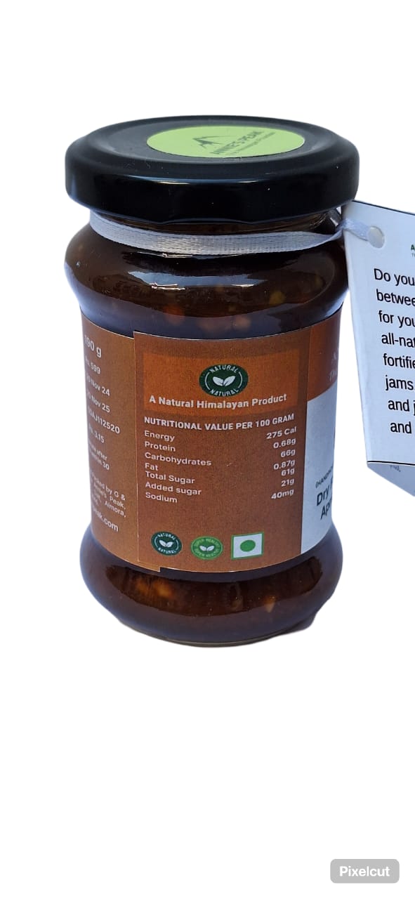 Dry fruits sun dried apricot jam | 190 grams | Himalayan apricot sundried in crisp Himalayan sun | Loaded with pistachios, cashews, almonds, dates, kesar, and raisin | Sulfurless sugar | All natural | No preservatives, artificial colors, or chemicals used - Annie's Peak