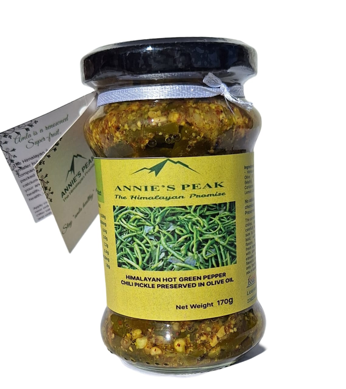 Himalayan Green Chili Pickle preserved in olive oil 170 grams | All natural | Fresh Himalayan spices | No artificial preservative and color | Antioxidants rich family immunity booster - Annie's Peak