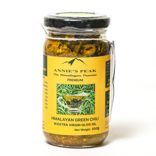 Himalayan Green Chili Pickle in Extra Virgin Olive Oil | 200 Grams