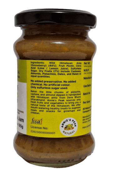 Dry fruits amla jam | 190 grams | Superfruit amla loaded with dry fruits is rich in antioxidants, calcium, vitamins C, A, and E boosts immunity, health, and memory | Sulfur-less sugar used | All natural | No artificial preservative or color added - Annie's Peak