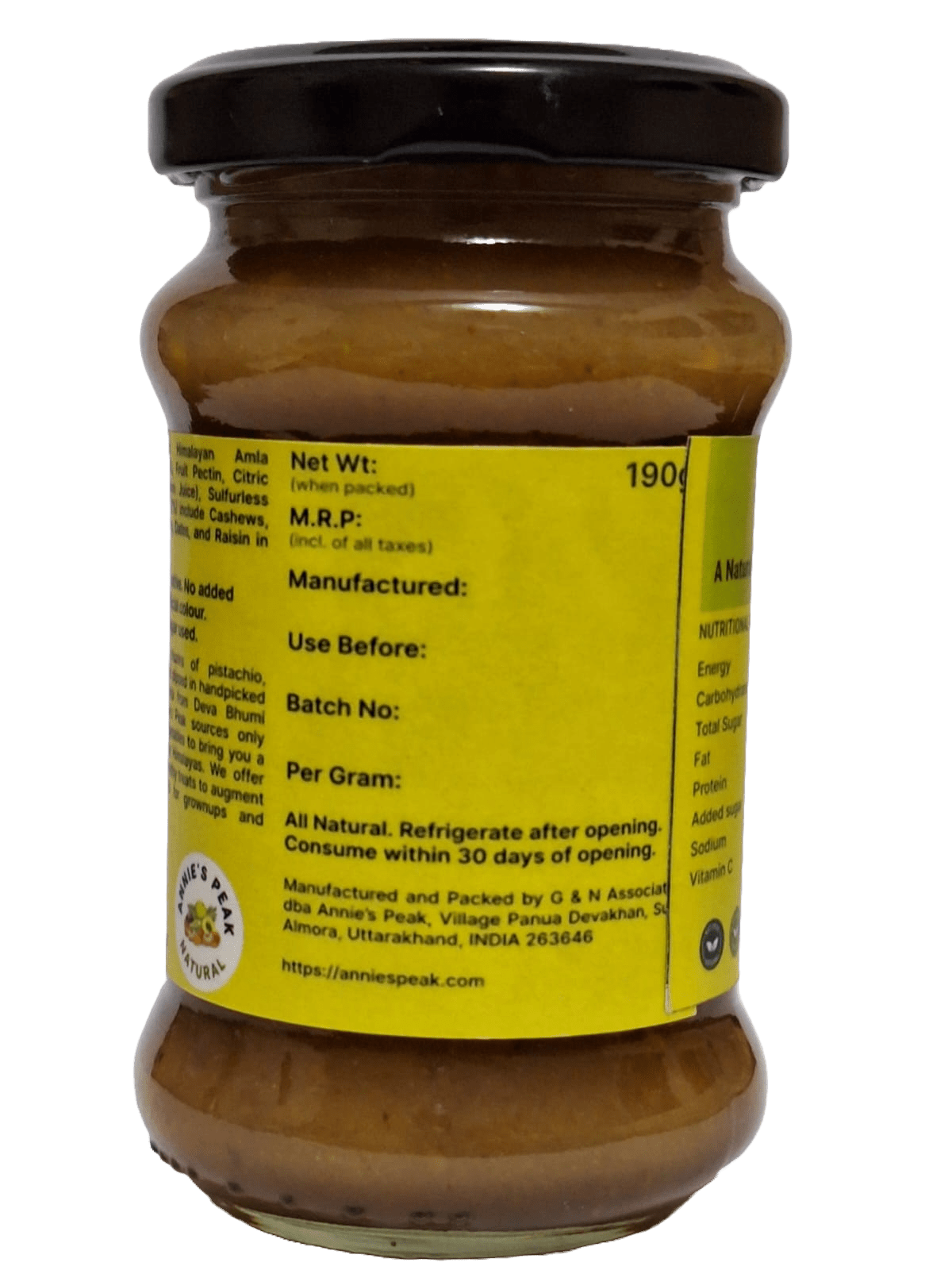 Dry fruits amla jam | 190 grams | Superfruit amla loaded with dry fruits is rich in antioxidants, calcium, vitamins C, A, and E boosts immunity, health, and memory | Sulfur-less sugar used | All natural | No artificial preservative or color added - Annie's Peak