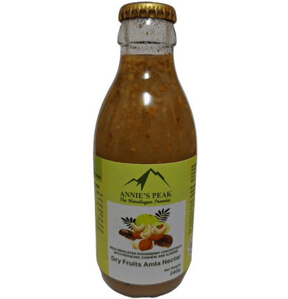 Dry fruits amla nectar | 240 gram | Superfruit amla loaded with dry fruits is rich in antioxidants, calcium, vitamins C, A, and E boosts immunity, health, and memory | Sulfur-less sugar used | All natural | No artificial preservative or color added - Annie's Peak