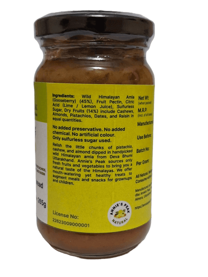 Dry fruits amla spread | 265 grams | Superfruit amla loaded with dry fruits is rich in antioxidants, calcium, vitamins C, A, and E boosts immunity, health, and memory | Sulfur-less sugar used | All natural | No artificial preservative or color added - Annie's Peak